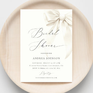 White Bow Elegant Script Classy Chic Bridal Shower Invitation