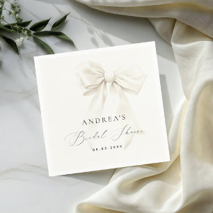 White Bow Elegant Script Classy Chic Bridal Shower Napkin
