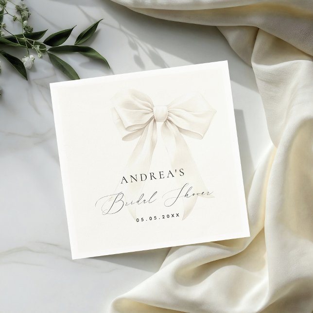 White Bow Elegant Script Classy Chic Bridal Shower Napkin (Creator Uploaded)