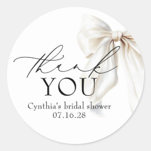 White Bow Favours Bridal Shower Thank You  Classic Round Sticker