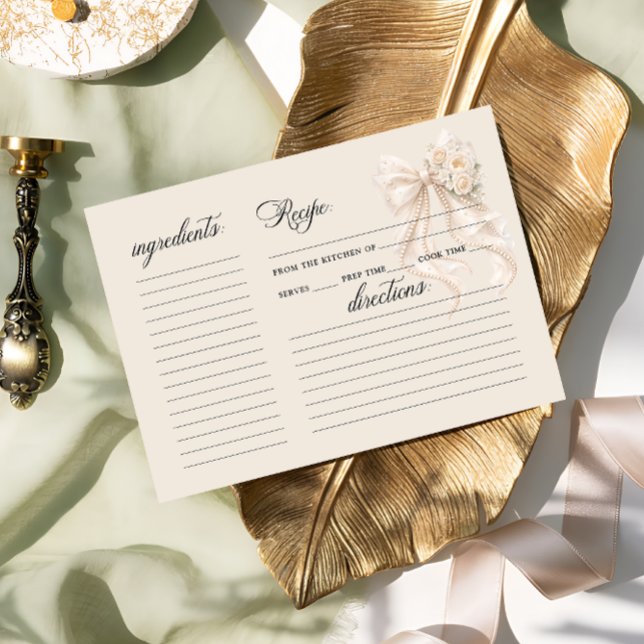 White Bow Floral Bridal Shower Recipe Card (Creator Uploaded)