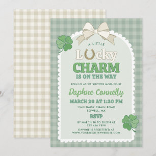 White Bow Horseshoe Lucky Charm Baby Shower Invitation