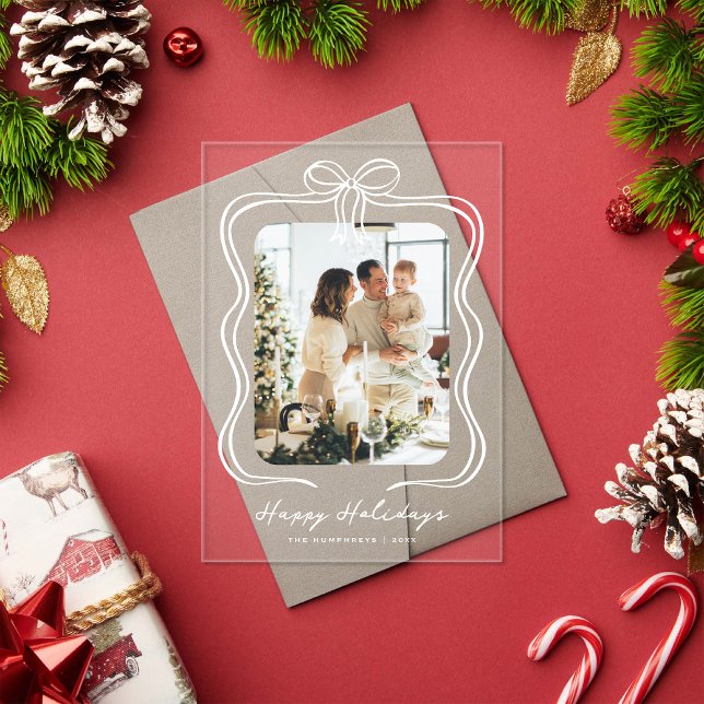 White Bow Illustration Photo Happy Holidays Acrylic Invitations (Creator Uploaded)