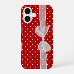 White Bow on Dots iPhone 16 Case
