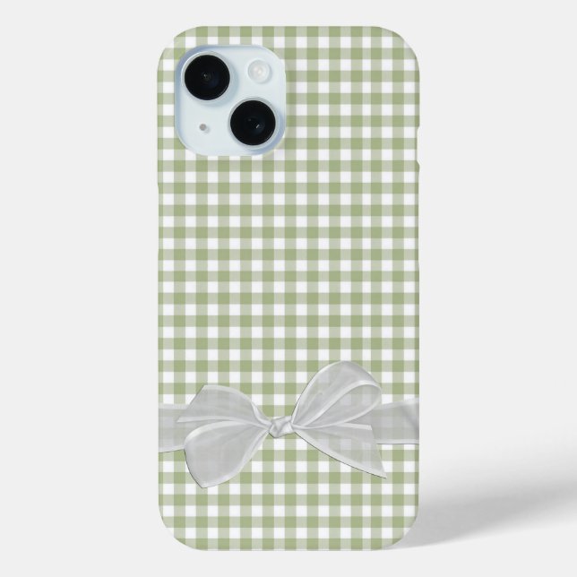 White Bow On Sage Green Gingham Case-Mate iPhone Case (Back)