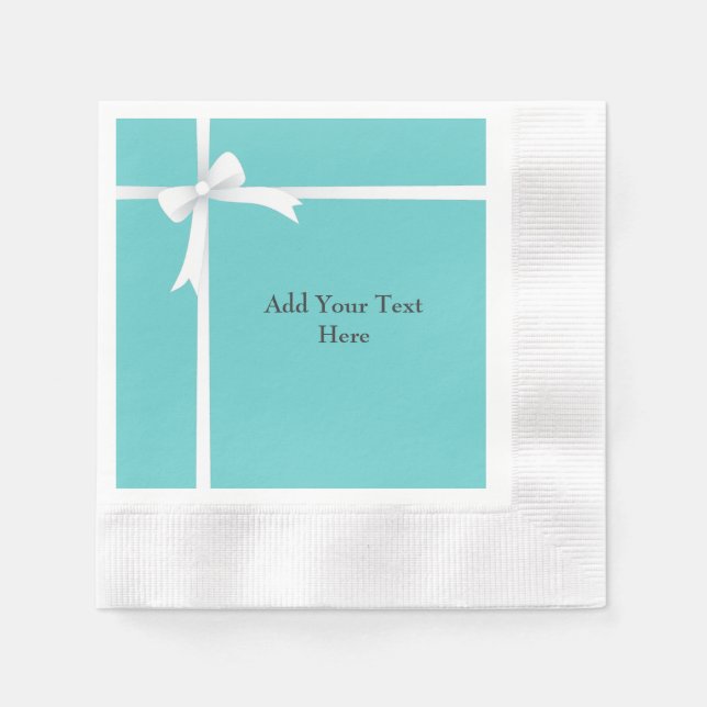 White Bow on Teal Blue Customisable Napkin (Front)