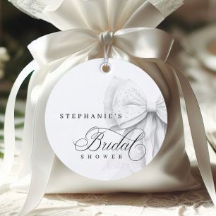 White Bow Pearls Bridal Shower Favour Tags