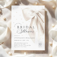 White Bow Pearls Bridal Shower Invitation