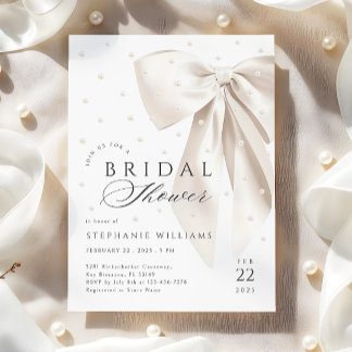 White Bow Pearls Bridal Shower Invitation