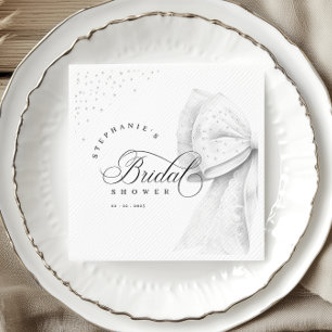 White Bow Pearls Bridal Shower Napkin