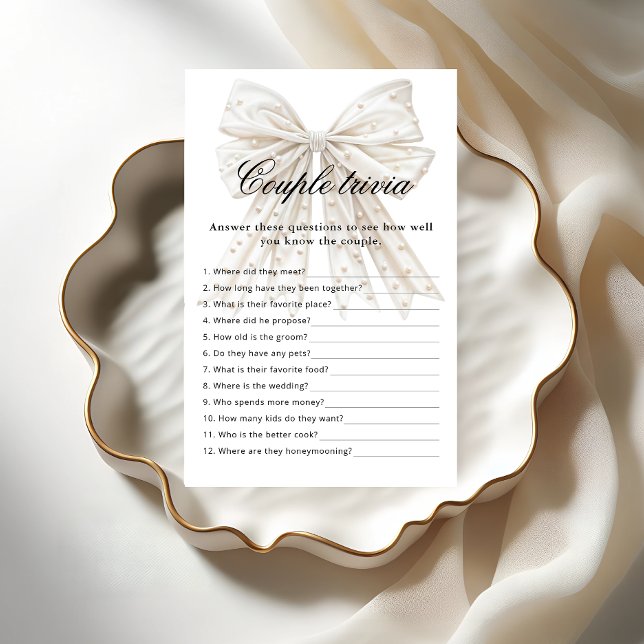 White Bow Pearls Couple Trivia Bridal Shower Game (Creator Uploaded)