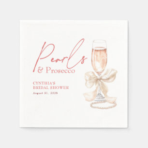 White Bow Pearls & Prosecco Blush Bridal Shower Napkin