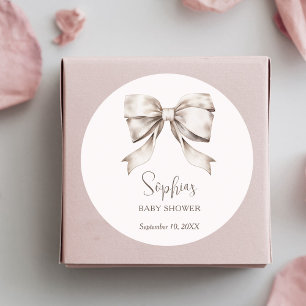 White Bow Ribbon Vintage Baby Shower Classic Round Sticker