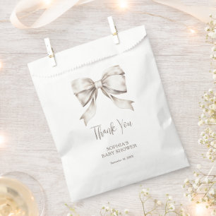 White Bow Ribbon Vintage Baby Shower Favour Bags