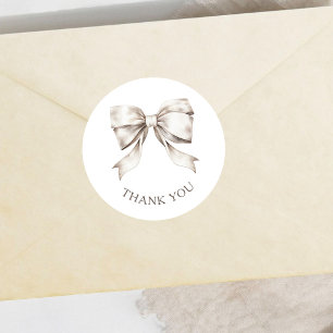 White Bow Ribbon Vintage Baby Shower Thank You Classic Round Sticker
