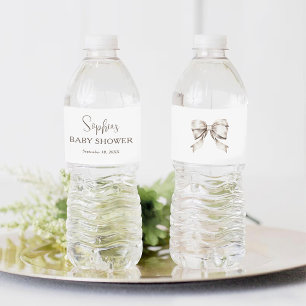 White Bow Ribbon Vintage Baby Shower Water Bottle Label