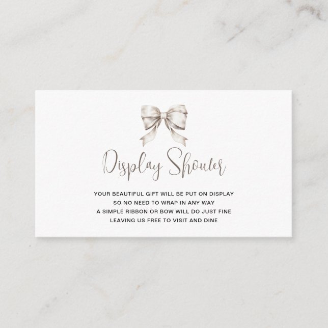 White Bow ribbon Vintage Display Shower Enclosure Card (Front)