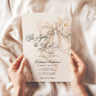 White Bow She's Tying the Knot Bridal Shower Invitation