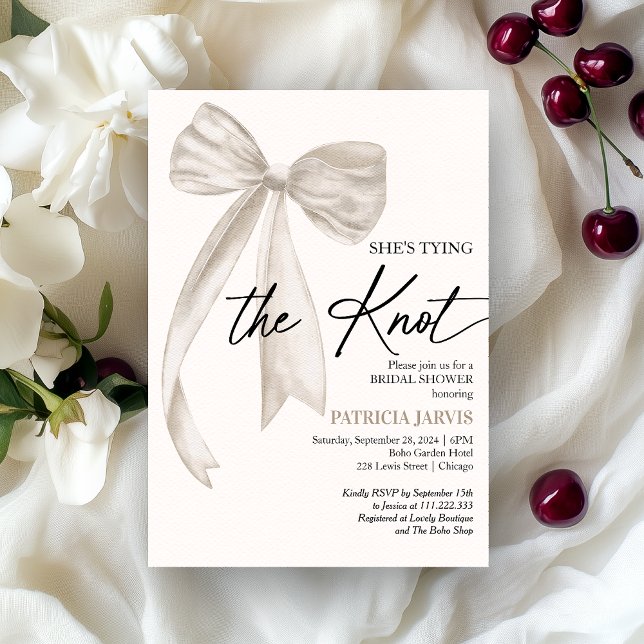White Bow She's Tying the Knot Bridal Shower Invitation (Creator Uploaded)