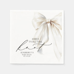 White Bow She's Tying the Knot Bridal Shower Napkin