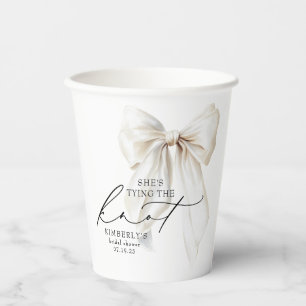 White Bow She's Tying the Knot Bridal Shower Paper Cups