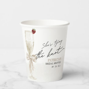White Bow She's Tying the Knot Bridal Shower Paper Cups