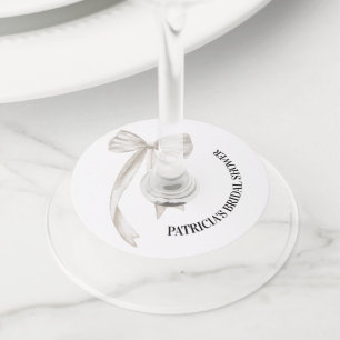 White Bow She's Tying the Knot Bridal Shower Wine Glass Tag