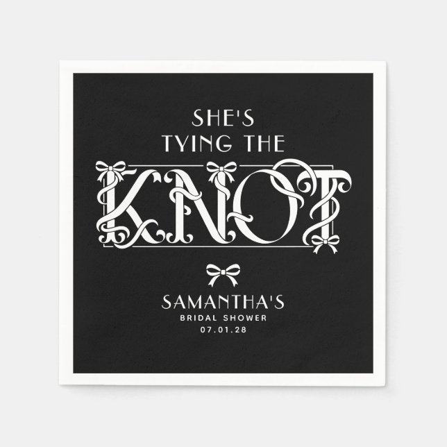 White Bow She's Tying the Knot Chic Bridal Shower Napkin (Front)