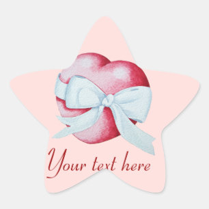 white bow tied around red heart romantic  star sticker