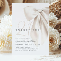 White Bow Twenty One Birthday Invitation