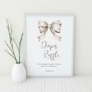 White Bow Vintage Diaper Raffle  Poster