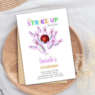 White Bowling Birthday Invitations