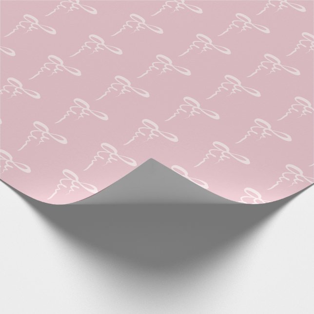 White bows pink pattern baby girl shower wrapping paper (Corner)
