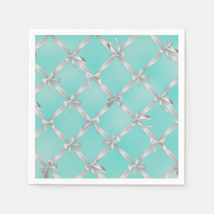 White Bows Turquoise Robin's Egg Blue Bridal Party Napkin