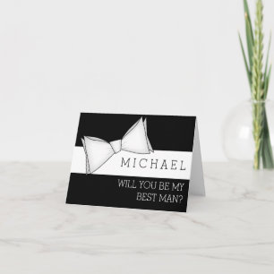 White Bowtie on Black Will You Be My Best Man Invitation