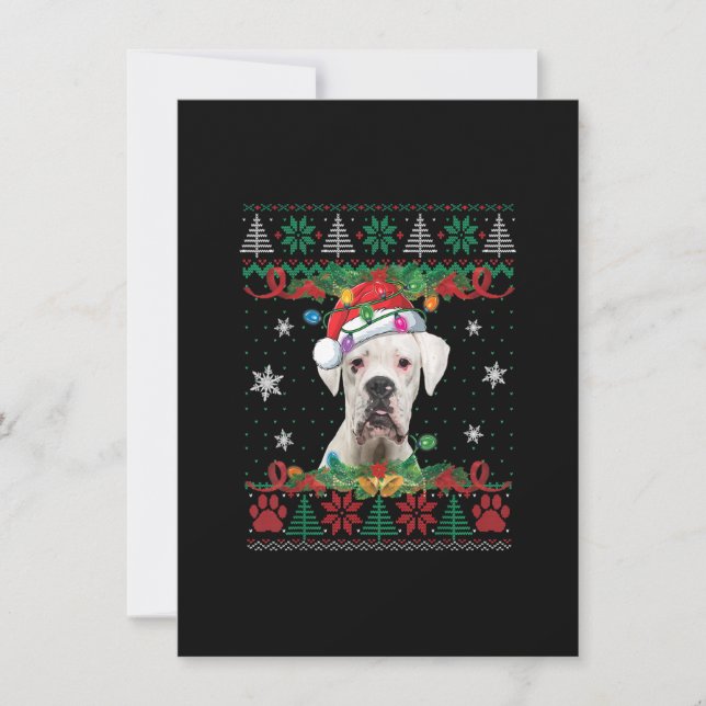 White Boxer Christmas Santa Ugly Sweater Dog Lover Invitation (Front)