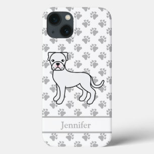 White Boxer Cute Cartoon Dog & Name iPhone 13 Case