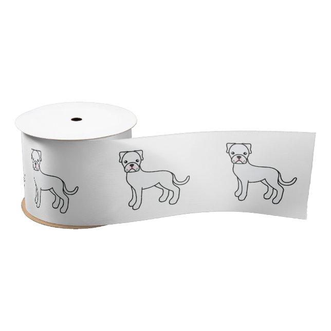 White Boxer Cute Cartoon Dog Satin Ribbon (Spool)