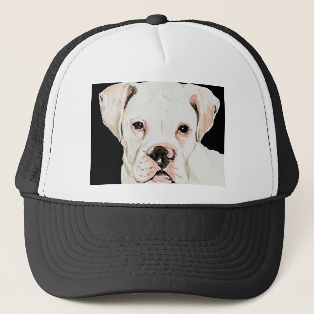 "White Boxer" Dog Art Hat (Front)