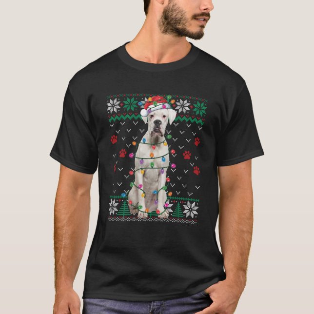 White Boxer Dog Christmas Ugly Sweater Boxer Lover (Front)