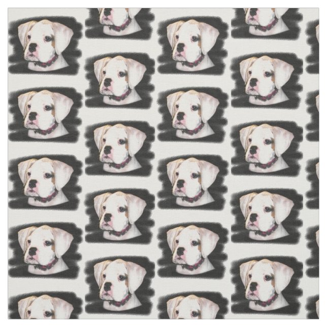White Boxer dog Custom Fabric (Swatch)