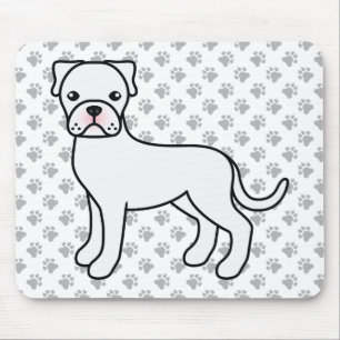 White Boxer Dog Cute Cartoon Illustration & Paws Mouse Mat