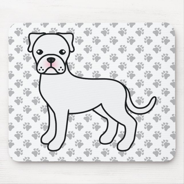 White Boxer Dog Cute Cartoon Illustration & Paws Mouse Mat (Front)