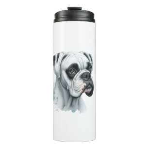 White Boxer Dog in Watercolor Thermal Tumbler