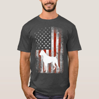 White Boxer Dog  Patriotic American Flag 4th Of Ju T-Shirt