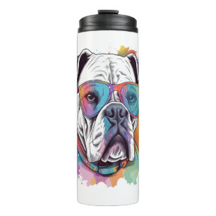 White Boxer Dog Pop Art with Sunglasses  Thermal Tumbler