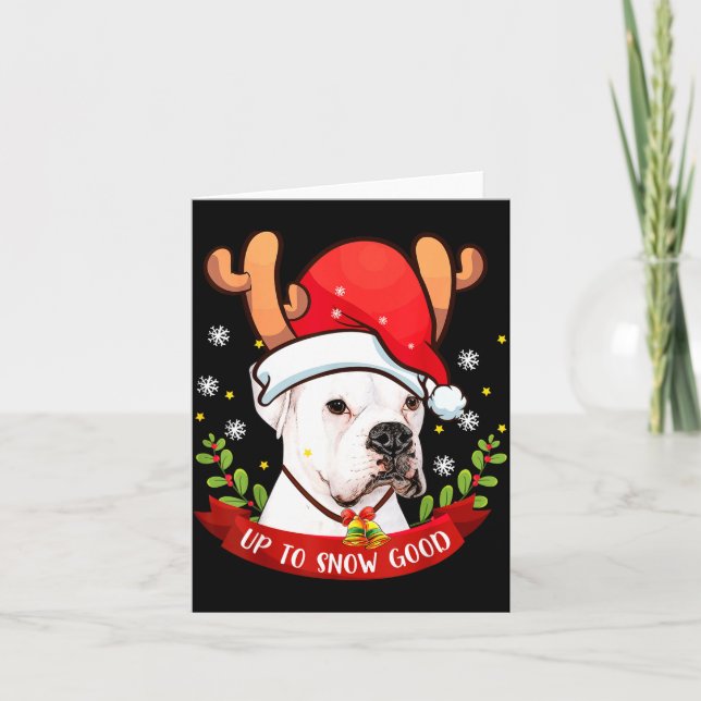 White Boxer Dog Reindeer Christmas Gift Boys Girls Card (Front)