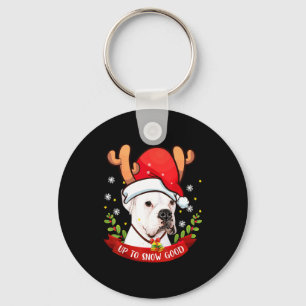 White Boxer Dog Reindeer Christmas Gift Boys Girls Key Ring