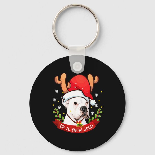 White Boxer Dog Reindeer Christmas Gift Boys Girls Key Ring (Front)