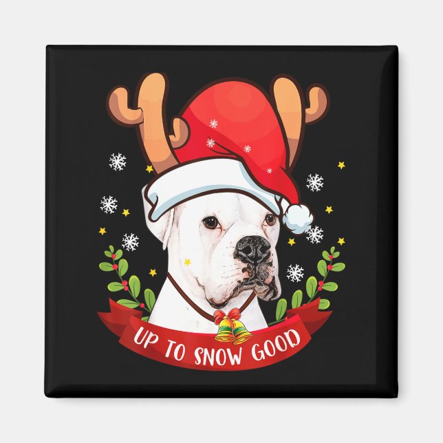 White Boxer Dog Reindeer Christmas Gift Boys Girls Magnet (Front)